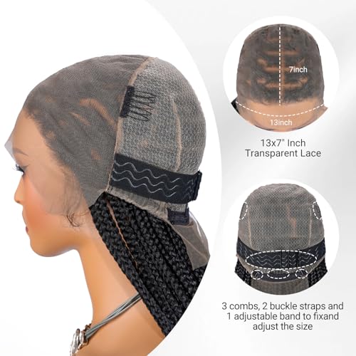 SUPERNOVA Knotless Braided Wigs With Curly End Synthetic Hair 13x7 Lace Front Box Braids Wig For Black Women Half Back Double Lace Square Braided Wig With Baby Hair 18 Inch