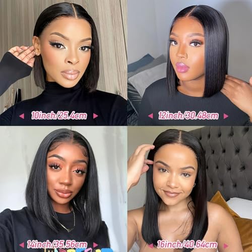 Wear and Go Glueless Bob Wigs Human Hair Straight Bob Wigs Human Hair Pre Plucked Pre Cut 4x4 HD Lace Front Glueless Wigs Human Hair 180% Density Short Straight Bob Wigs for Black Women (10 Inch)