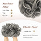 FESHFEN Messy Hair Bun Hair Pieces Elastic Wavy Curly Hair Bun Scrunchies Extensions Synthetic Chignon Hairpieces for Women Girls, Gray and White Tips 1 PCS