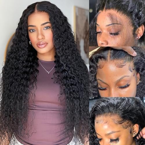 MISSJAY Deep Wave Lace Front Wig Human Hair 38 Inch 13x6 Deep Curly Wigs Human Hair 200% Density Glueless Brazilian Hair Deep Wave Wig Pre Plucked with Baby Hair Natural Color for Black Women