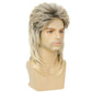 Swiking Mens Mullet Wig Blonde and Dark Foot Retro 70s 80s Disco Rocker Curly Punk Fancy Party Halloween Cosplay Costume Full Wigs (Black and Blonde)