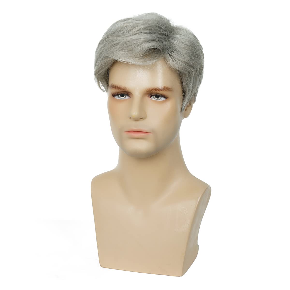 Baruisi Men Wigs Short Gray Synthetic Heat Resistant Natural Halloween Cosplay Hair Wig