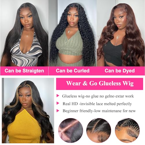 28 Inch Wear and Go Glueless Wigs Human Hair Pre Plucked Pre Cut for Beginners 5x5 HD Lace Closure Wigs Human Hair 180% Density Body Wave Lace Front Wigs No Glue Pre Cut 3 Seconds to Wear Glueless Wig