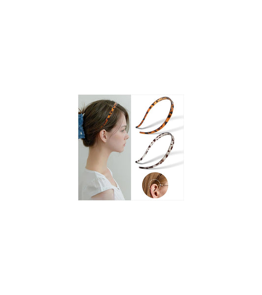 KWV 2PCS Round Transparent Invisible Hairband - 2024 Curly Thick Headband, Medium Thick Headbands for Women Thin Hair Hairband Curly Hair Bands Dark Light Tortoiseshell Hair Accessorie Gift for Girls