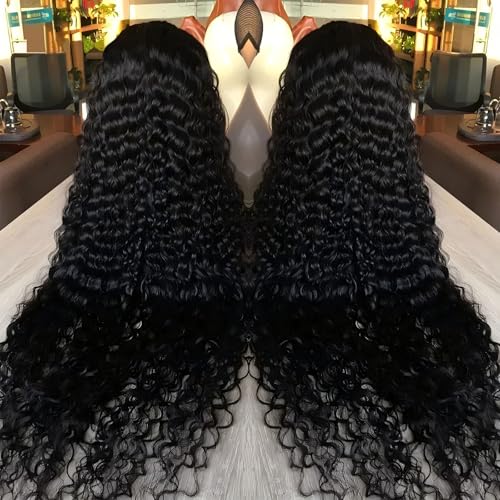 Vnrtkkn HD Lace Front Wigs Human Hair Deep Wave Wig 200 Density 13x6 Human Hair Lace Front Wigs for Women Pre Plucked Glueless Curly Wigs 26 Inch Deep Wave Lace Frontal Wigs Human Hair Natural Color
