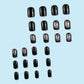 Black Press on Nails Short Square Fake Nails with Designs Black Vine Acrylic False Nail Kits Glossy Full Cover Spring Winter Glue on Nails with Rhinestone Artificial Stick on Nail for Women 24PCS