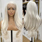RONGDUOYI Platinum Blonde Wigs for women Long Wavy Blonde Synthetic Lace Front Wig with Glueless Natural Hairline Layered Long Blonde Hair Replacement Wigs for Daily Party Cosplay 18Inches
