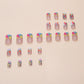 Medium Press on Nails Square Shape Fake Nails with Rainbow Dot Designs Ombre Nails Sweet Summer Glue on Nails Glossy Gradient Acrylic Nails Full Cover Reusable Stylish Stick on Nails for Women 24PCS