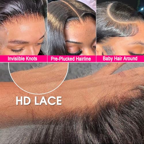 Hakaniya 13x6 Body Wave Lace Front Wigs Human Hair Pre Plucked HD Transparent Lace Frontal Wigs Human Hair 180% Density Glueless Wigs Human Hair with Baby Hair for Women 26 Inch