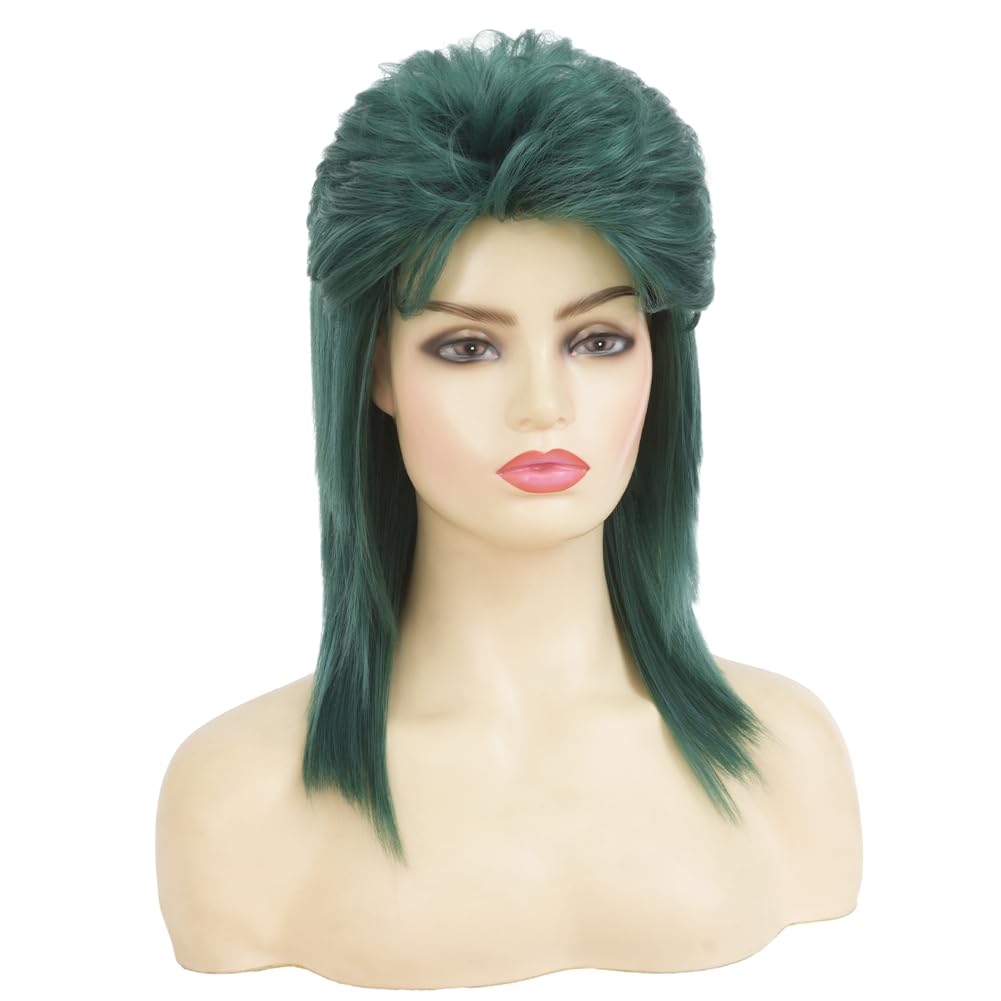 Swiking Green Mullet Wigs for Women Shaggy Shoulder Length Layered Wig 70s 80s Rocker Wigs Cosplay Daily Hair Wigs(Green)