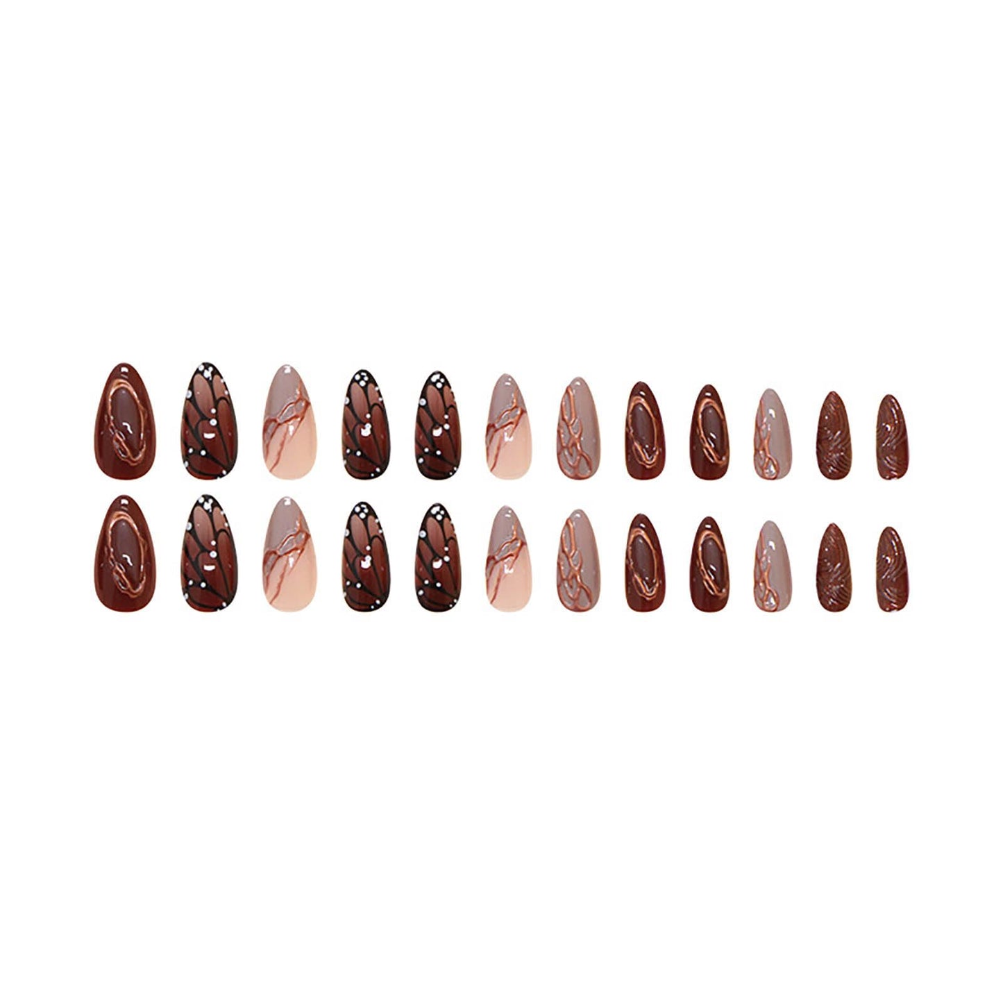 RTKHFZE Medium Buttterfly Press on Nails Almond Fake Nails with Design Brown Butterfly Press on False Nails Full Cover Fall Nails for Women 24Pcs