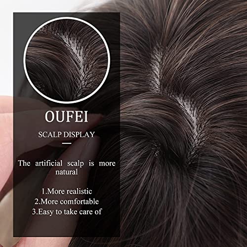 OUFEI 20 Inches Long Straight Dark Brown Layered Synthetic Hair Wigs with Bangs for Women Daily Party Use…