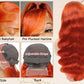 Femca 28 Inch Ginger Wig Human Hair 100% Vigin Hair Full 250 Density 13x6 Orange Ginger Body Wave Lace Front Wigs Human Hair Pre Plucked #350 Colored Frontal Wigs Minimal Shedding No Tangle