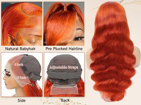 Femca 28 Inch Ginger Wig Human Hair 100% Vigin Hair Full 250 Density 13x6 Orange Ginger Body Wave Lace Front Wigs Human Hair Pre Plucked #350 Colored Frontal Wigs Minimal Shedding No Tangle