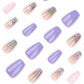3D Flower Press on Nails Medium Coffin Fake Nails with Spring Fresh Flower Designs Glue on Nails Purple Pink Acrylic Press on Nails Kits Full Cover False Nails with Glue Stick on Nails for Women 24PCS