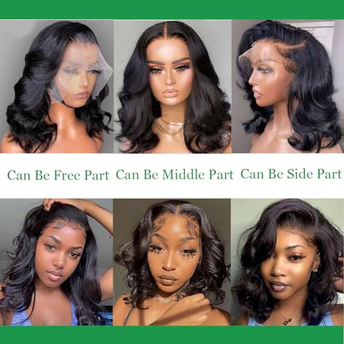 Douyin Bob Wig Human Hair 13x4 Frontal Lace Wig 14 Inch Body Wave 180% Density HD Lace Front Wigs Human Hair Pre Plucked Glueless Bob Wigs for Women Human Hair Wigs (14 inch, Natural Black)