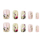 Spring Flower Press on Nails Short Square Fake Nails Glossy Pink Acrylic Nails Press on False Nails with Floral Designs Spring Summer Glue on Nails Short Stick on Nails for Women Nail Art Decor 24PCS