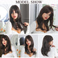 OUFEI 20 Inches Long Straight Dark Brown Layered Synthetic Hair Wigs with Bangs for Women Daily Party Use…