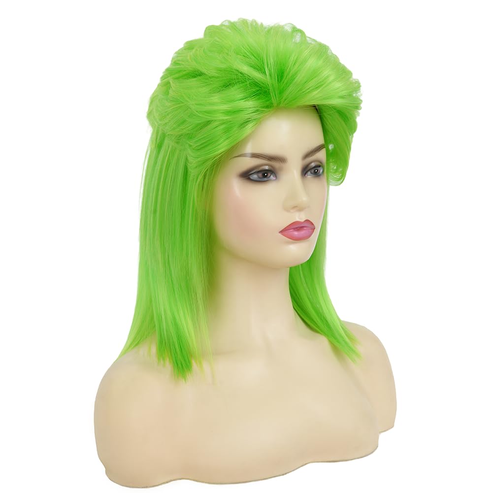 Swiking Lime Green Mullet Wigs for Women 80s Hair Natural Layered Shoulder Length Straight Rocker Cosplay Costume Wigs
