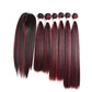 X-TRESS Ombre Burgundy Color Straight Synthetic Bundles with Free Part Closure Hand Tied Balayage Weft Weave Soft Swiss Lace Hair Extension Heat Resistant