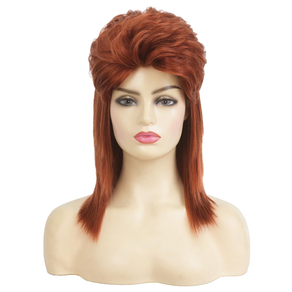 Swiking Orange Mullet Wig for Women Curly 70s 80s Rocker Shoulder Length Straight Natural Layered Hair Cosplay Synthetic Women Wigs(Orange)