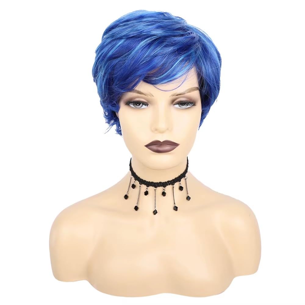 FCHW Short Pixie Cut Hair Wig Short Hairstyles Synthetic Wigs For Women Wave Blue Wigs Heat Resistant Hairpieces Women's Wig