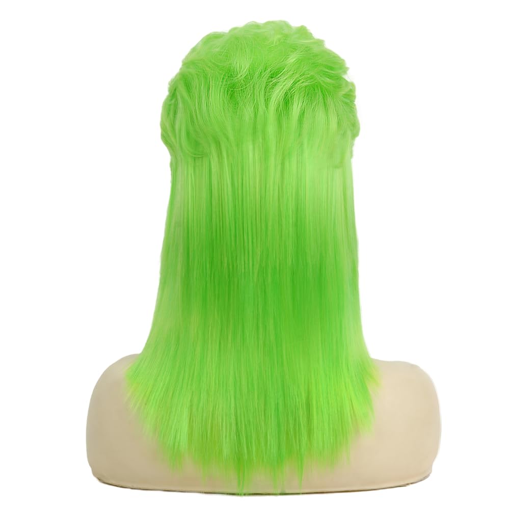 Swiking Lime Green Mullet Wigs for Women 80s Hair Natural Layered Shoulder Length Straight Rocker Cosplay Costume Wigs