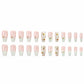 Flower Press on Nails Long White French Tip Nails Coffin Fake Nails with Daisy Designs Glossy Pink Acrylic Ballet Nails Full Cover Summer Flower Nails Glue on Nails Stick on Nails for Women 24PCS