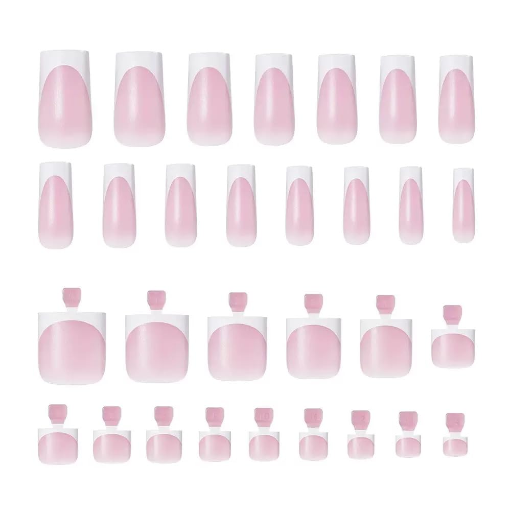 NHIXK 60Pcs White French Tip Press on Nails & Press on Toenails Set, Square Press on Nails Medium Fake Nails French False Toenails Full Cover Stick on Nails for Women Manicure Kit