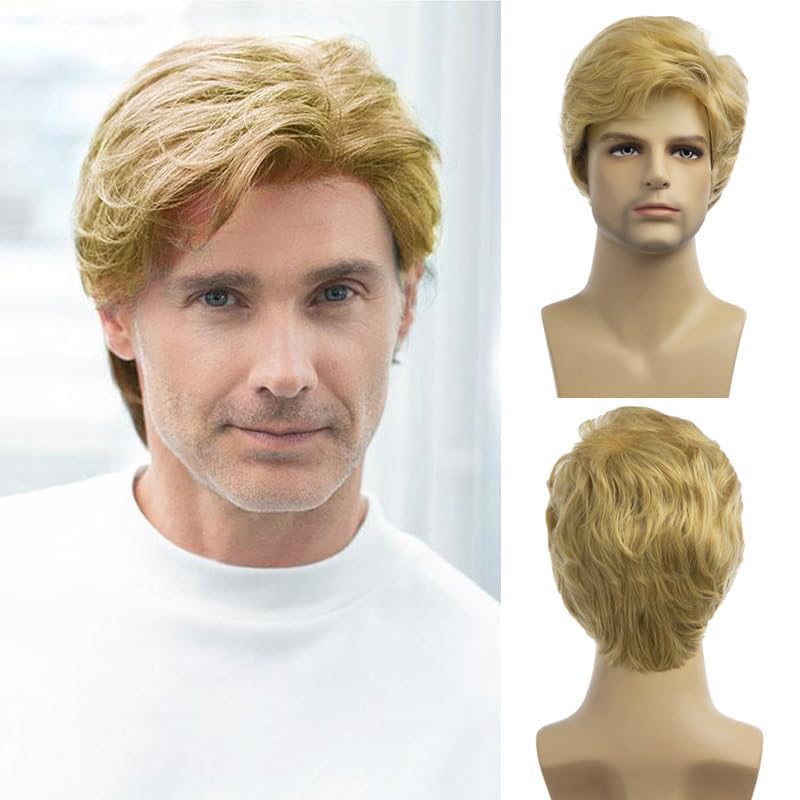 Baruisi Men Wigs Short Blonde Wig Synthetic Heat Resistant Natural Halloween Cosplay Hair