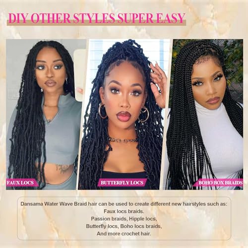 Passion Twist Hair 18 Inch 8 Packs Water Wave Crochet Hair For Black Women Passion Twists Braiding Hair Long Bohemian Spring Twist Hair Crochet Braids Synthetic Hair Extension (18inch, 1B)