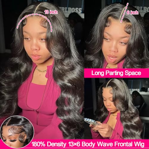 Hakaniya 13x6 Body Wave Lace Front Wigs Human Hair Pre Plucked HD Transparent Lace Frontal Wigs Human Hair 180% Density Glueless Wigs Human Hair with Baby Hair for Women 26 Inch