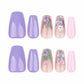 3D Flower Press on Nails Medium Coffin Fake Nails with Spring Fresh Flower Designs Glue on Nails Purple Pink Acrylic Press on Nails Kits Full Cover False Nails with Glue Stick on Nails for Women 24PCS