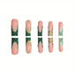 24Pcs Press on Nails Long Green French Tip Fake Nails Square Nails Press Ons Gold Glitter False Nails with 3D Butterfly Designs Artificial Long Square Glue on Nail Stick on Nail for Women