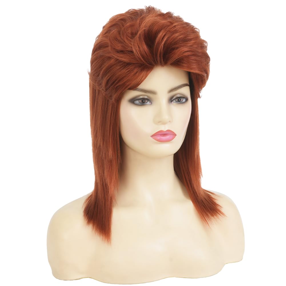Swiking Orange Mullet Wig for Women Curly 70s 80s Rocker Shoulder Length Straight Natural Layered Hair Cosplay Synthetic Women Wigs(Orange)