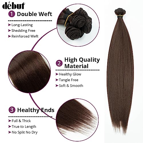 DÉBUT Long Straight Hair 6 Bundles High Temperature Fiber 300g for Full Head Synthetic Hair Weave Medium Brown 26 28 30 Inches