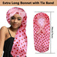 2pcs Long Satin Bonnets with Tie Band, Large Braid Bonnet Silky Hair Cap for Locs Women Sleeping, L