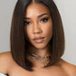 Nadula Balayage Ombre Brown Yaki Straight Bob Drawstring Wig Human Hair Pre Plucked,Pre Cut Glueless 7x5 HD Bye Bye Knots Ready to Wear Short Yaki Bob Wig with Chestnut Brown Highlight 14inch
