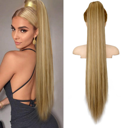 ORSUNCER Drawstring Ponytail Extension, Long Straight Pony Tails Hair Extensions Natural Soft Clip in Ponytail for Women Synthetic Hairpieces