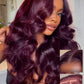 Sunber Purple Black Cherry Loose Body Wave With Drawstring Wig Bye Bye Knots 13x4 Pre-Everything Lace Frontal Glueless Wigs Pre Plucked Pre Bleached Knots 180% Density 16Inch 3S Put On and Go Wigs