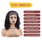 MORICA Headband Wig Short Wavy Wigs for Black Women Black Bob Wig Glueless Synthetic Shoulder Length Wigs 16 Inch Headwrap Wigs with Headband Attached