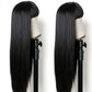 TIMANZO Long Straight Remy Hair Wigs Natural Black Heat Resistant Fiber Hair Full Machine Wig with Bangs Cosplay Party Wig For Fashion Women(24 Inches Natural Black Hair)