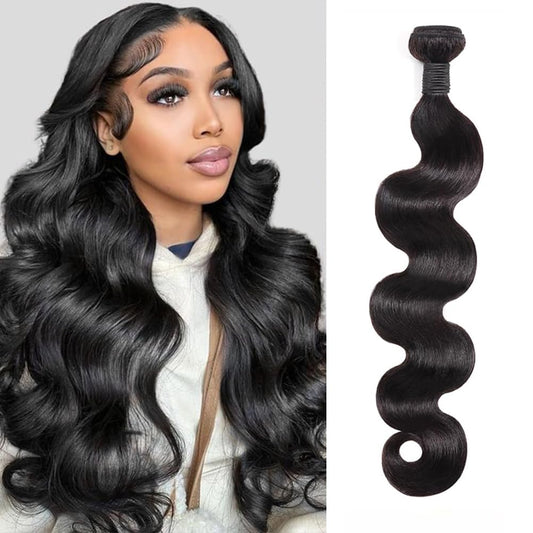 MDL 12A Human Hair Bundles 18 Inch Body Wave Bundles Human Hair 100% Unprocessed Brazilian Virgin Weave Bundles 1 Bundle Real Natural Black Wavy for Women Natural Color