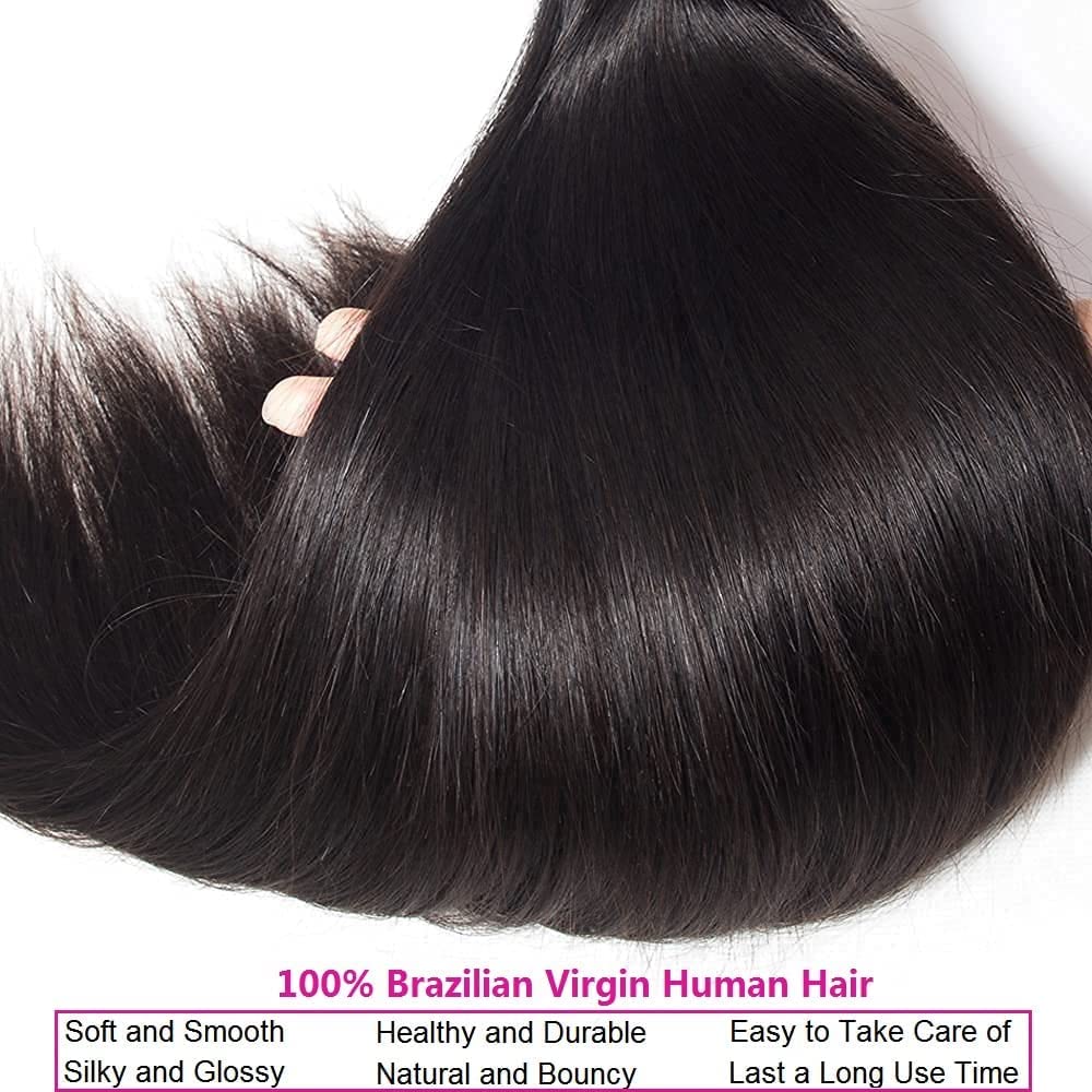 10A Straight Bundles Human Hair 14 16 18 Inch 100% Unprocessed Virgin Brazilian Straight Human Hair Weave 3 Bundles Natural Black Color