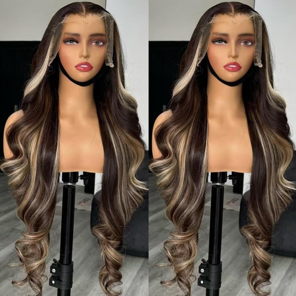 SISIFIRE 26 Inch Highlight Platinum Blonde Body Wave Lace Front Wigs for Women 13*4 Inch Heat Resistant Fiber Loose Curly Wavy Lace Wig with Baby Hair Synthetic Glueless Lace Wig for Daily Party Use