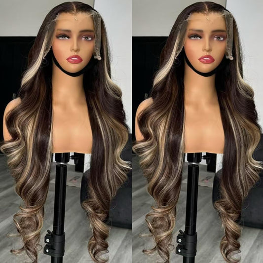 SISIFIRE 26 Inch Highlight Platinum Blonde Body Wave Lace Front Wigs for Women 13*4 Inch Heat Resistant Fiber Loose Curly Wavy Lace Wig with Baby Hair Synthetic Glueless Lace Wig for Daily Party Use