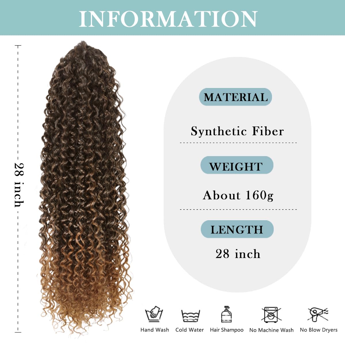SuCoo Drawstring Ponytail Extension for Women Curly Ponytail Extension Synthetic Hair Natural Wavy Hair Pieces for Daily Use (P4/30,28inch, 160g)