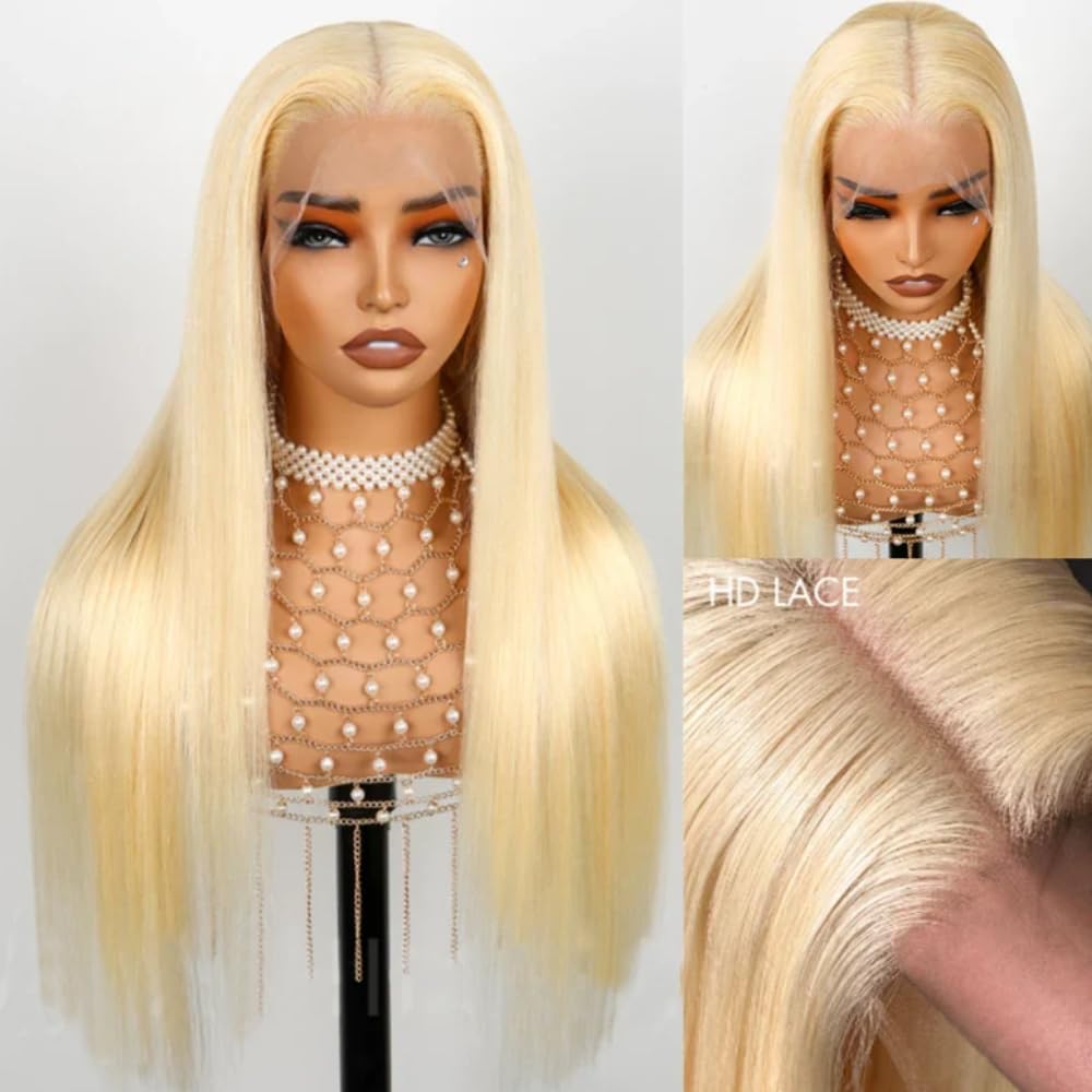 ANDRIA Blonde13x4 HD Lace Front Wigs Blonde Long Straight Pre-plucked Glueless lace Wig Synthetic Blonde Wigs for Women Heat Resistant Fiber Gold Colorful Wig With Baby Hair For Black Women 26 Inches