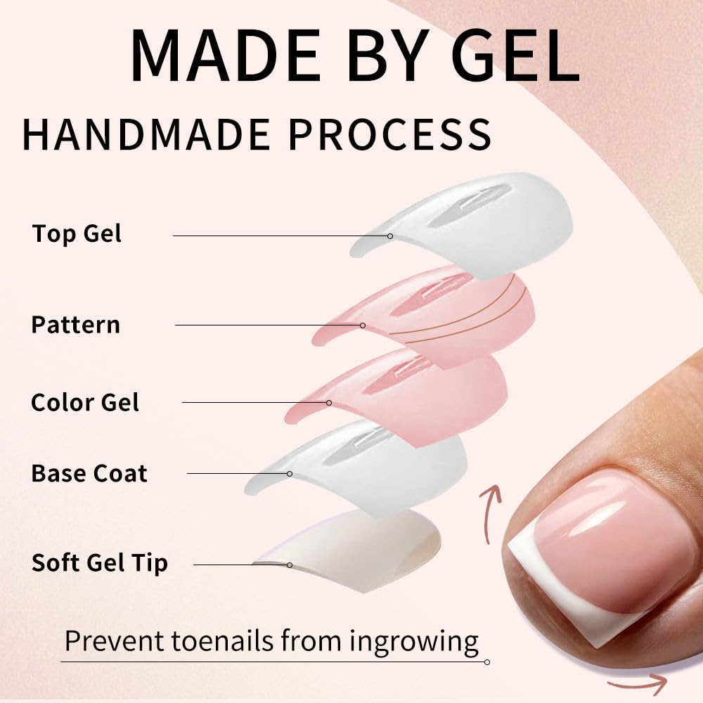 150Pcs White French Tip Press On Toenails Square Medium Fake Toenails Matte Pink Press on Toe Nails for Woman Summer Nail Kits -15 Sizes