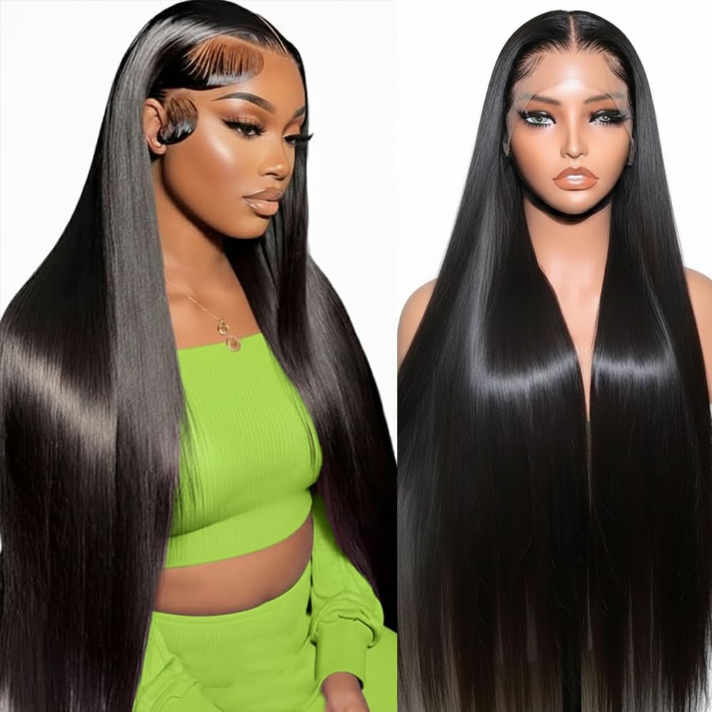 Ruibor Lace Front Wigs Human Hair 32 Inch 12A Virgin Straight Human Hair Wig 200 Density Soft 13x6 Lace Front Wigs Human Hair Pre Plucked Invisilbe Hairline Glueless HD Frontal Wig Natural Black
